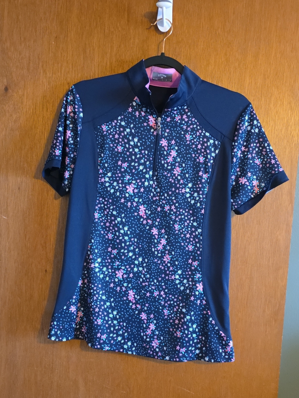 Callaway Navy Floral Short-Sleeve Zip Golf Top